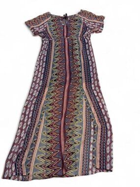 Earthbound Sheer Boho‎ Geometric Maxi Dress Sz M